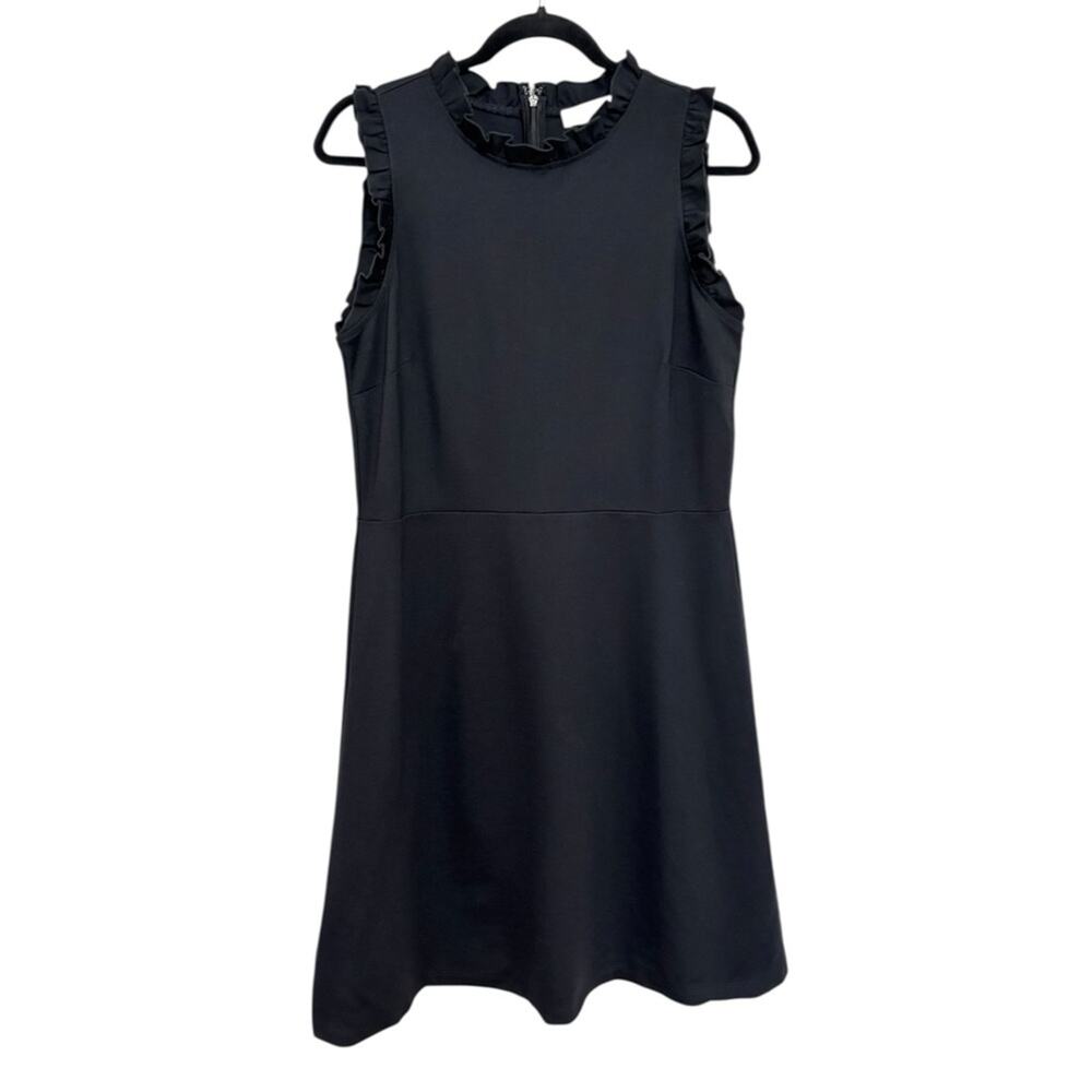 NWT LOFT Ruffle Neck Sheath Dress in Black - Size 10 - Picture 2 of 6